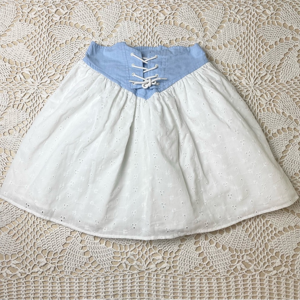 Vintage 1990s You Babes Girls 10/12 White Eyelet Denim Lace Up Skirt